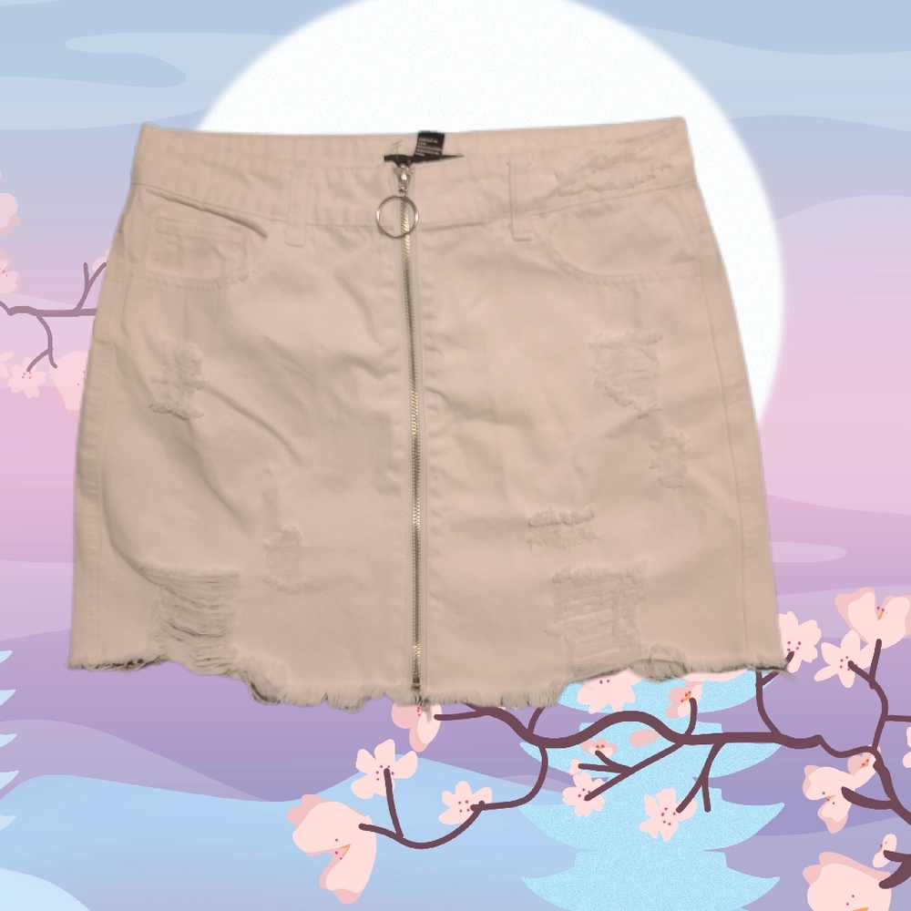 Lady's Forever 21 White Jean Short Skirt